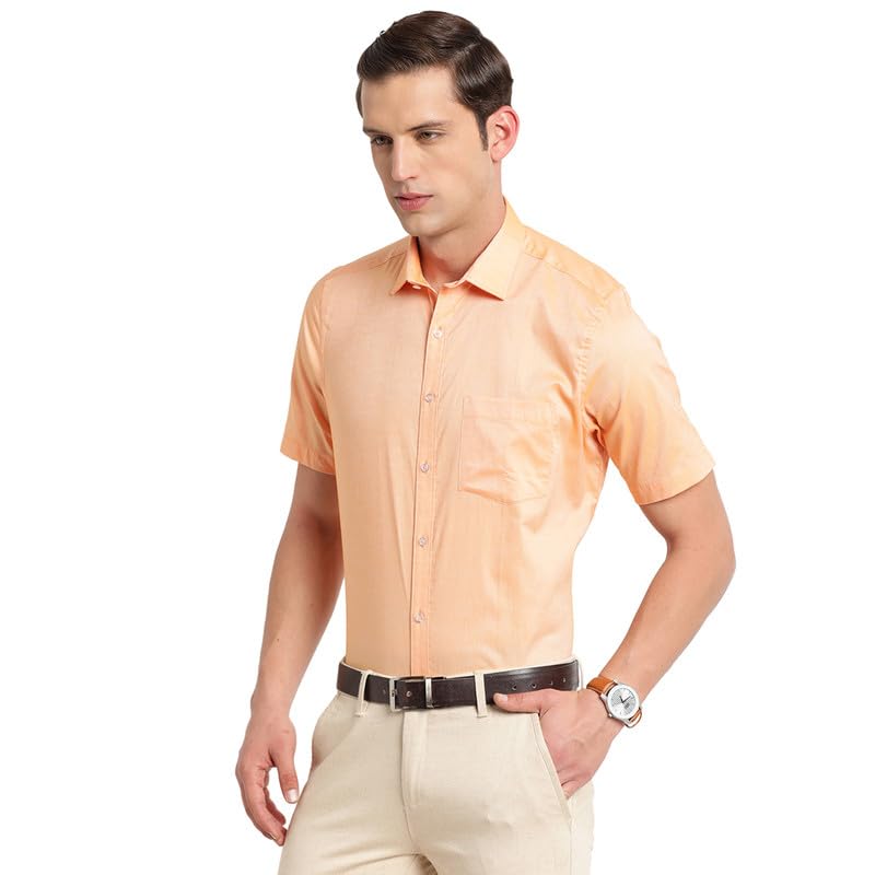 Turtle Men Cotton Solid Regular Fit Half Sleeve Formal Shirts Orange