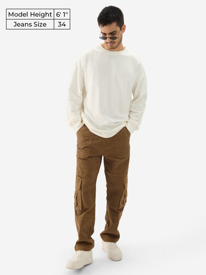 The Souled Store Solids: Rustic Men and Boys Straight Fit Cargo Pants Brown Jeans for Men Regular Fit Mens Trousers Casual Style