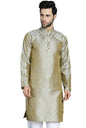 Jompers MenS Pista Woven Design Silk Blend Kurtas 