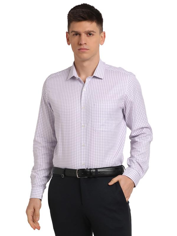 Turtle Men 100% Cotton Regular Light Purple Check Full Sleeve Formal Shirt