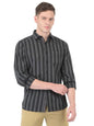 Turtle Men Cotton Melange Black Slim Fit Striped Shirts