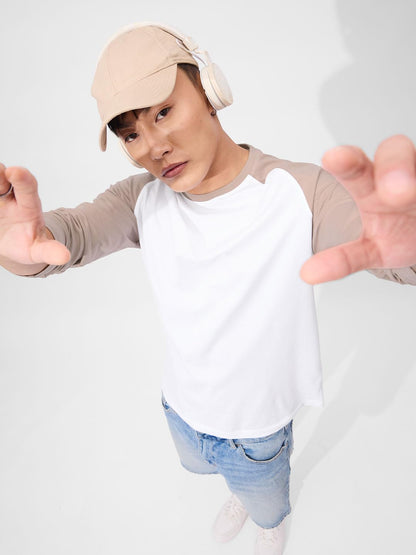 The Souled Store Beige Melange Men and Boys Round Neck Full Sleeve T-Shirts