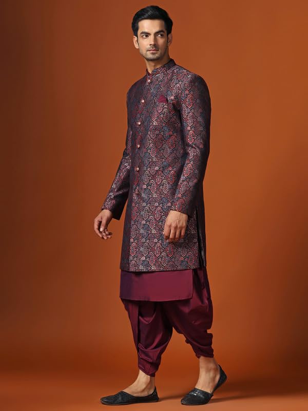 Kisah Sherwani Set For Men  Silk Blend Jacquard Indo Western Sherwani With Kurta And Dhoti | Designer Ethnic Outfit For Weddings