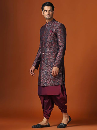 Kisah Sherwani Set For Men  Silk Blend Jacquard Indo Western Sherwani With Kurta And Dhoti | Designer Ethnic Outfit For Weddings