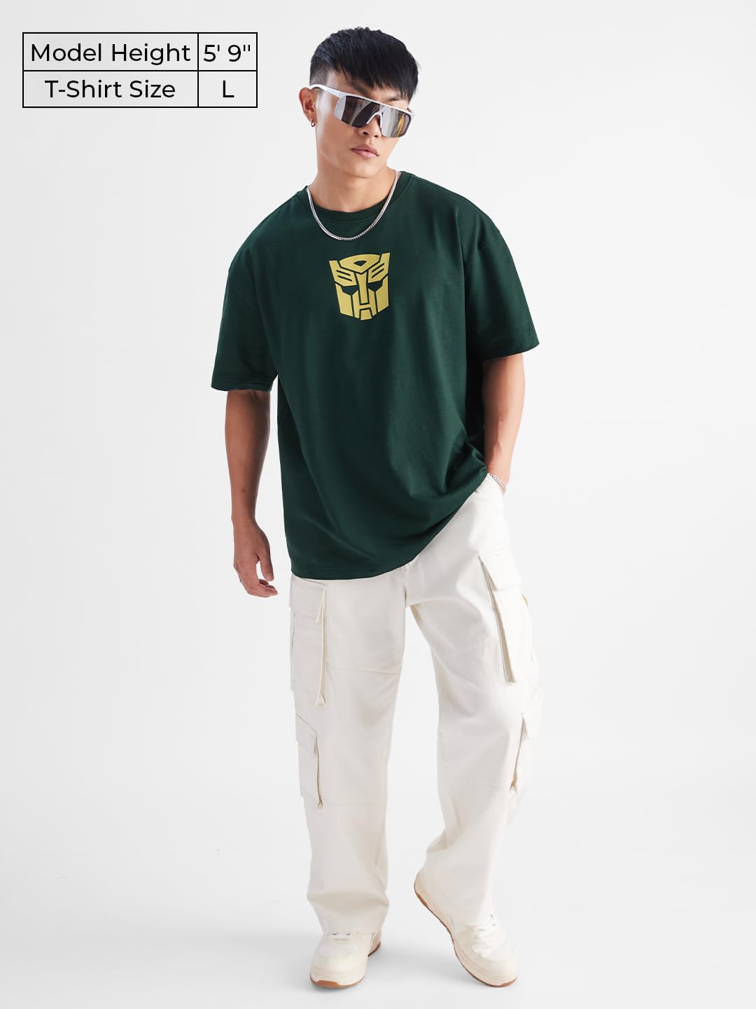 The Souled Store Transformers: Bumblebee Mens & Boys Oversized Fit Graphic Printed Half Sleeve Cotton Green Oversized T-Shirts M