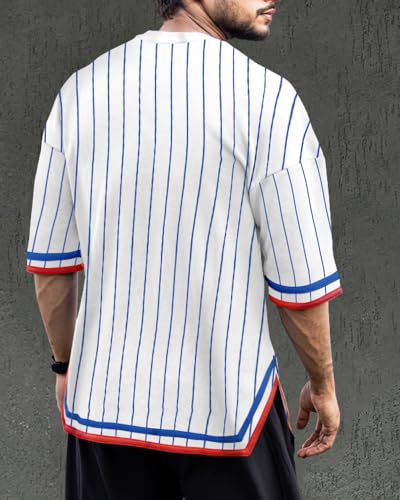 Noble Monk MenS Striped Regular Fit T-Shirt (T601_Nm_White Black