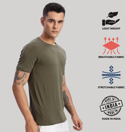 ADRO Mens T Shirts | Solid Tshirts for Men | Pure Cotton Lycra Fabric | 4 Way Stretch Smart tech Tshirt | Pack of 2 Round Neck T