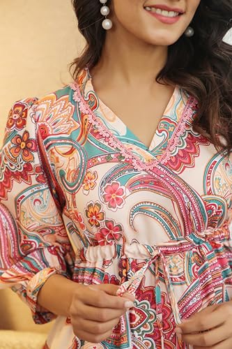 Greciilooks Women Rayon Casual Knee-Length Western Dress, Multicolour, Small