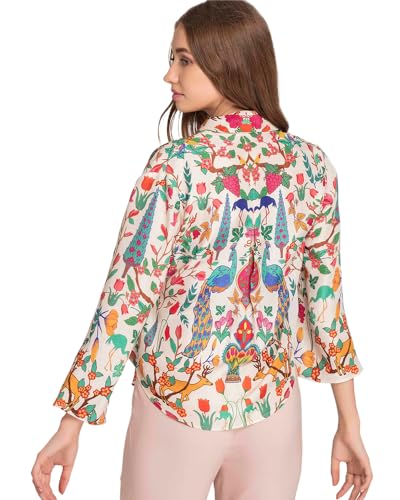Eyebogler Womens Floral Print Long Sleeves Trendy Fashion Top