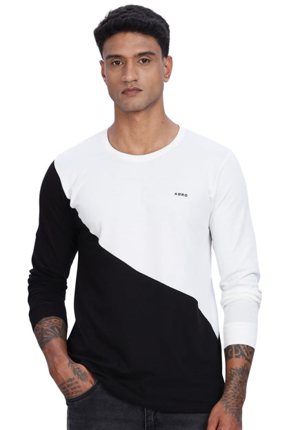ADRO Mens Solid Regular Fit T-Shirt (FR24-WHBL_White, Black