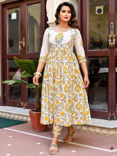 Pinkmint Women Flower Printed Anarkali Kurta & Pat Set With Dupatta