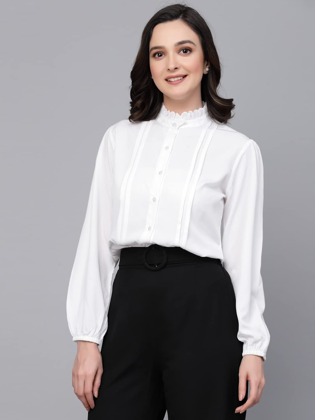 Style Quotient Women White Solid Regular Semi Formal Shirt
