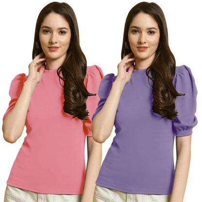 Tee Projekt Womens Solid Polyester T-Shirt for Women || Combo Summer T Shirts (Pack of 2)