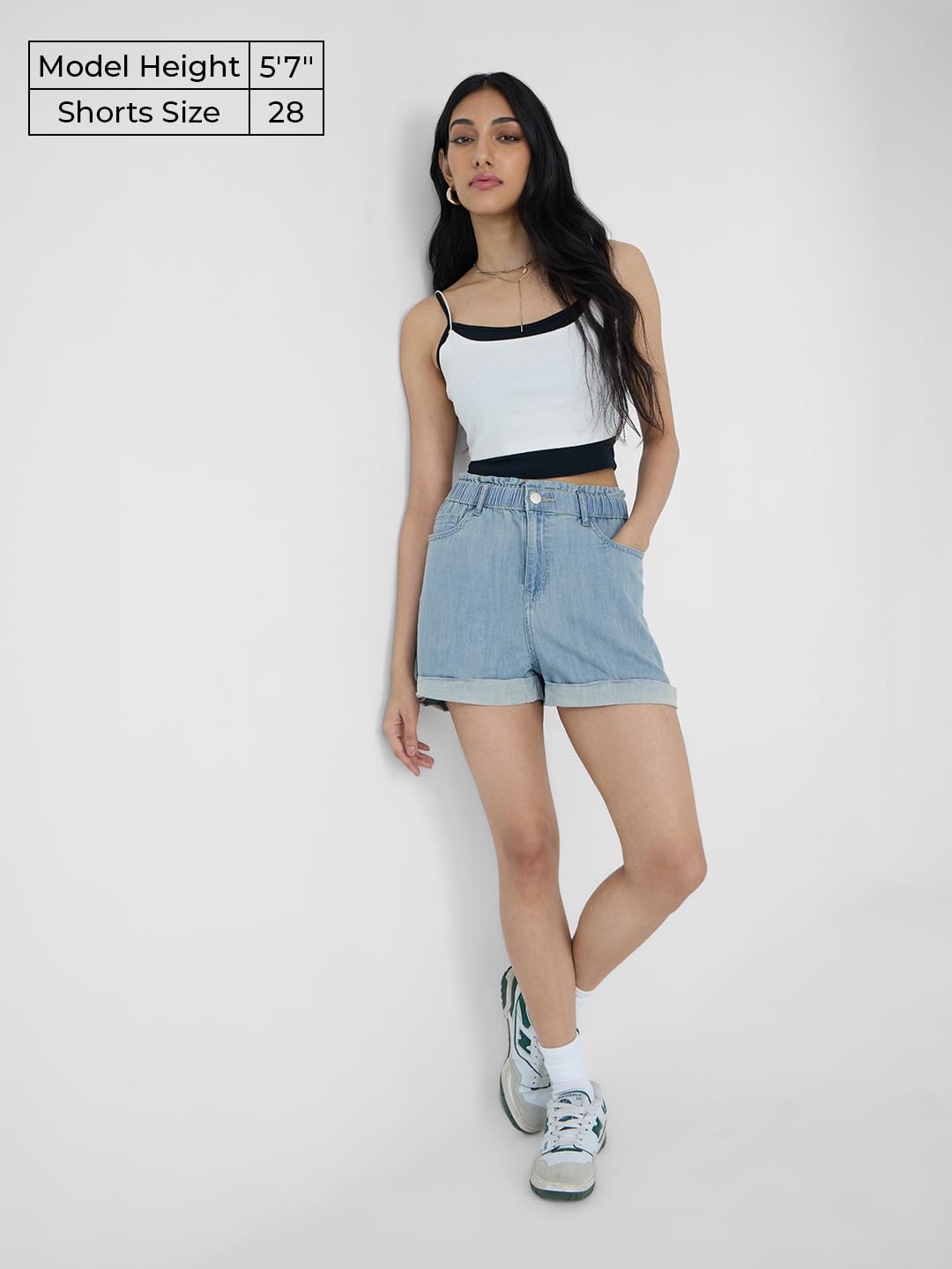 The Souled Store Denim Shorts: Stone Women and Girls Buttoned Solid Cotton Above The Knee Denim Shorts