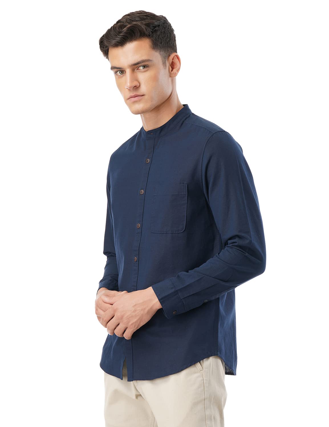 FYLTR Mens Solid Slim Fit 100% Cotton, Linen Look Casual Shirt Cool Blue