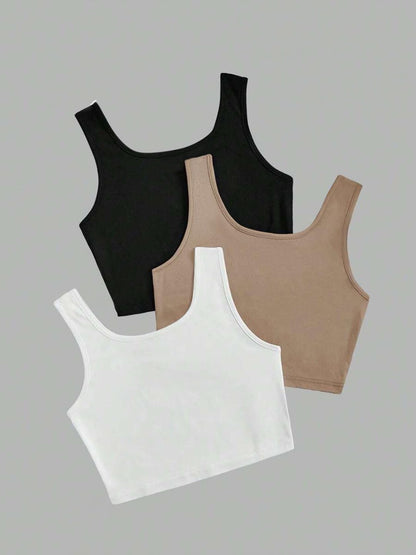 Toochki Top for Women | Spandex | Crop | Black White Grey Blue Beige | Short | Western | Pack of 3 Top