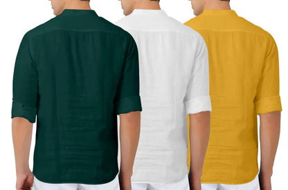 Finivo Fashion MenS Cotton Blend Regular Fit Solid Combo Kurta Shirt Pack Of 3