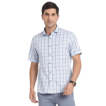 Turtle Men Pure Cotton Sky Blue Checked Slim Fit Casual Shirts