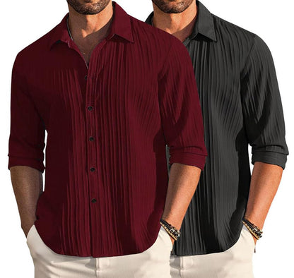 Deelmo Combo Of MenS Casual Button Down Shirts Long Sleeve Linen Shirt Fashion Textured Summer Shirts Pack Of 2