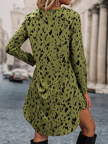 Greciilooks Western Dress For Women| Leopard Printed Rayon Western Dress| V Neck Low Hem Tunic Dress| Rolled Long Sleeve Western