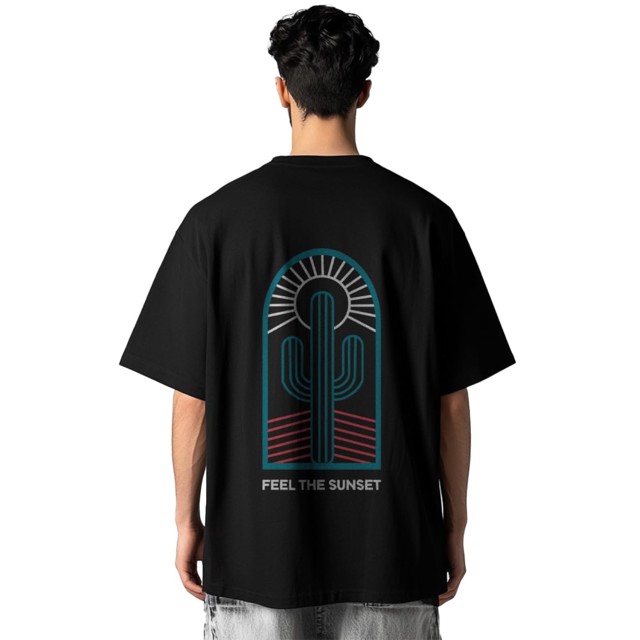 Nobero MenS Graphic Print Oversized Fit T-Shirt (1M-Twrt-C0838-Pal_Black