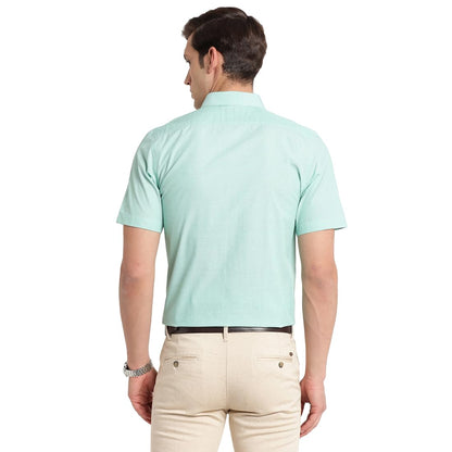 Turtle Men Green Slim Fit Solid Pure Cotton Formal Shirt