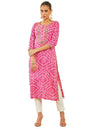 Soch Womens Pink Rayon Kurta With Bandhani Print And Floral Embroidery