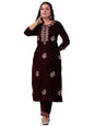 Ishin WomenS Velvet Ethnic Motifs Zari Maroon Straight Kurta Suit Set With Trousers & Dupatta