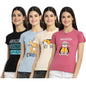 Preneum Womens Cotton Regular Fit Latest Graphic Stylish Printed Short Sleeves Casual T-Shirt (Pack 4), Black & Grey & Cream &