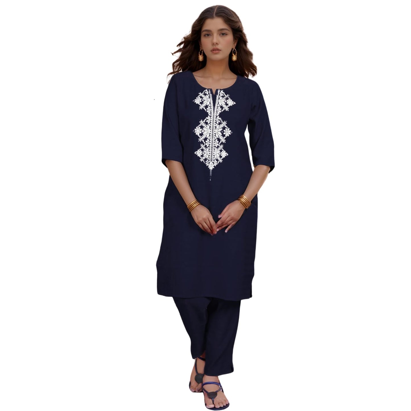 Shienzy WomenS Cotton Blend Emroidered Kurta Pant Set | Ethnic Wear For Festive & Casual | Stylish Straight Fit | Elegant India