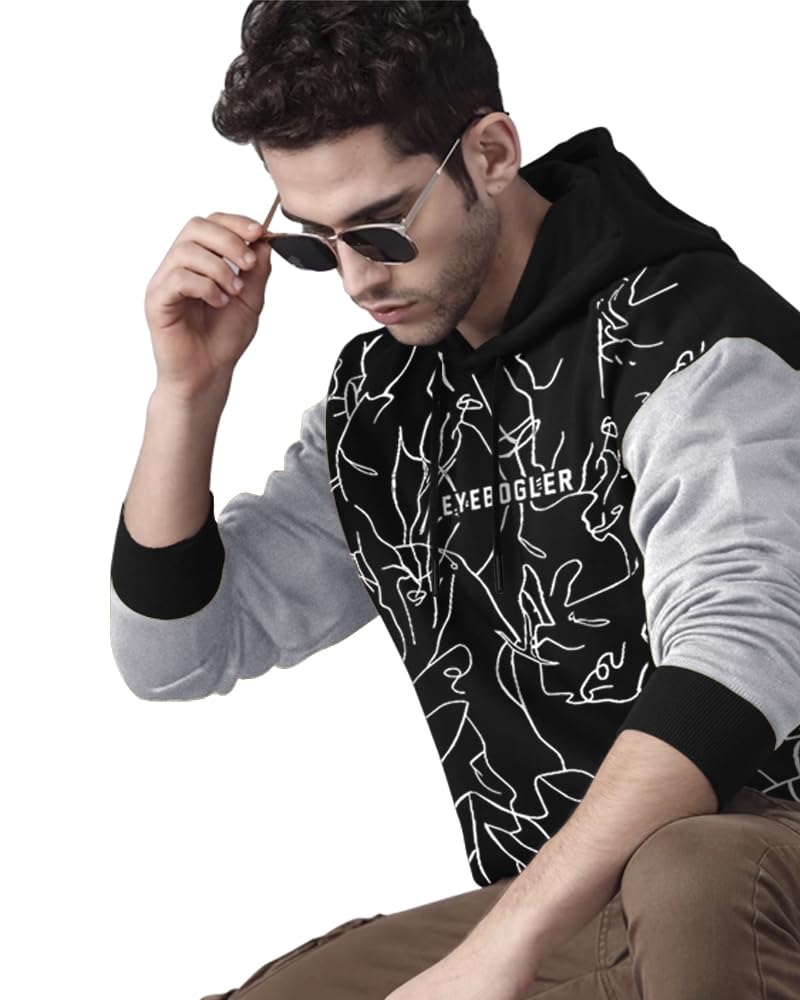 Eyebogler MenS Printed Cotton Blend Hooded Neck Full Sleeves Sweatshirt