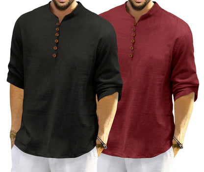 Royalscout MenS Cotton Polyester Blend Solid Regular Fit Full Sleeve Short Kurta | Ethnic, Lightweight Summer Kurta For Daily &