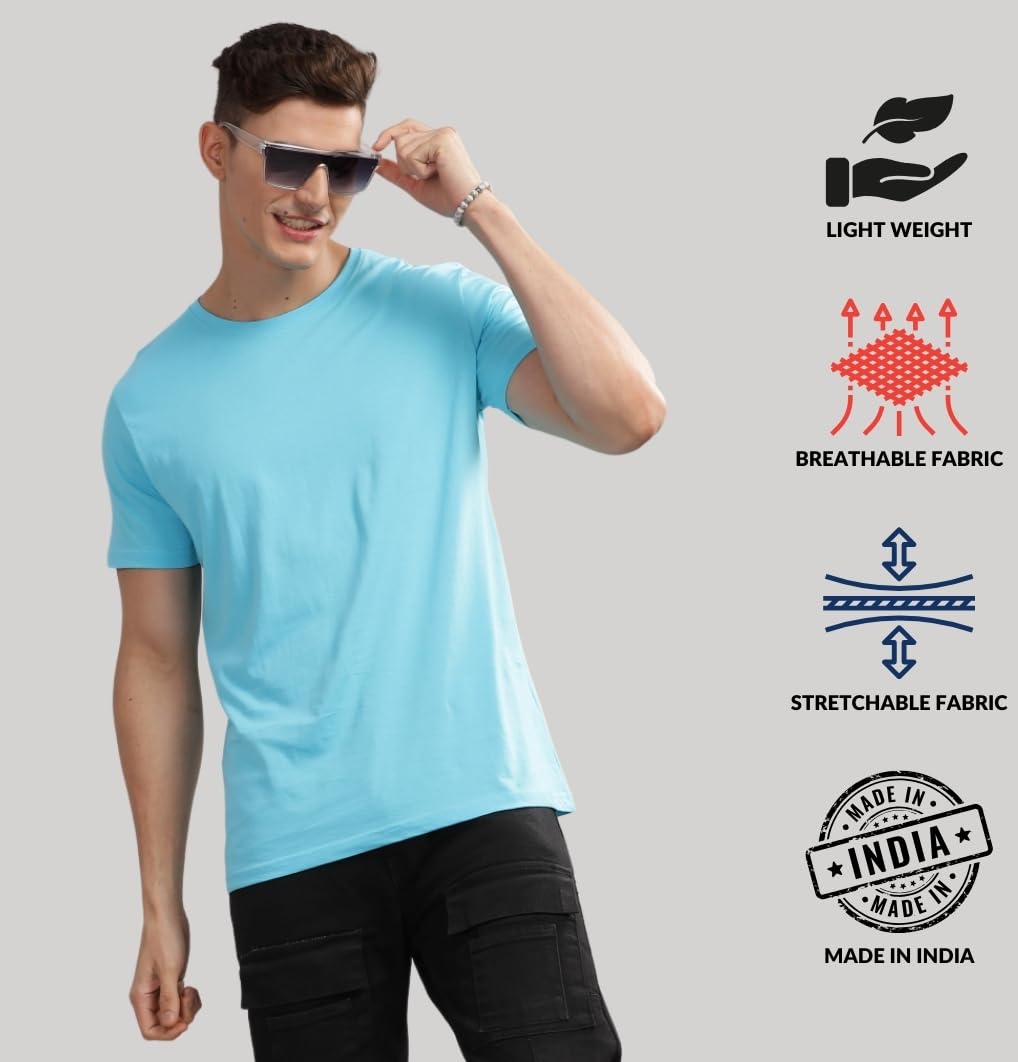 ADRO Men's Solid Regular Fit T-Shirt (RCM3-PLN-MI-WH-GR_Mint,White,Grey
