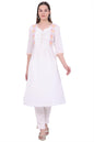 Aurelia Women's White Embroidered Pure Cotton A-Line Kurta