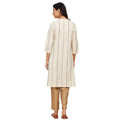Fabindia Women's Cotton Blend Striped Regular Kurta