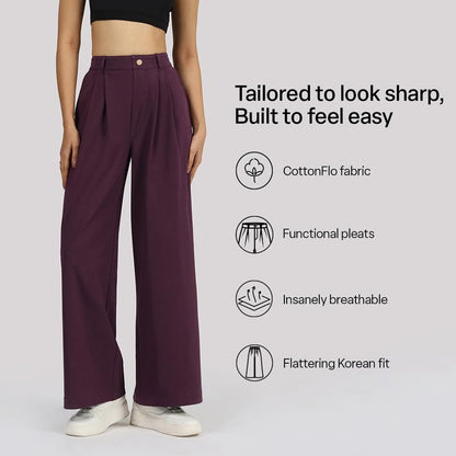 BlissClub AM:PM Korean Tailored Trousers | Mock Fly | Belt Loops | Gold Button | 95% Cotton | CottonFlo Fabric | Breathable