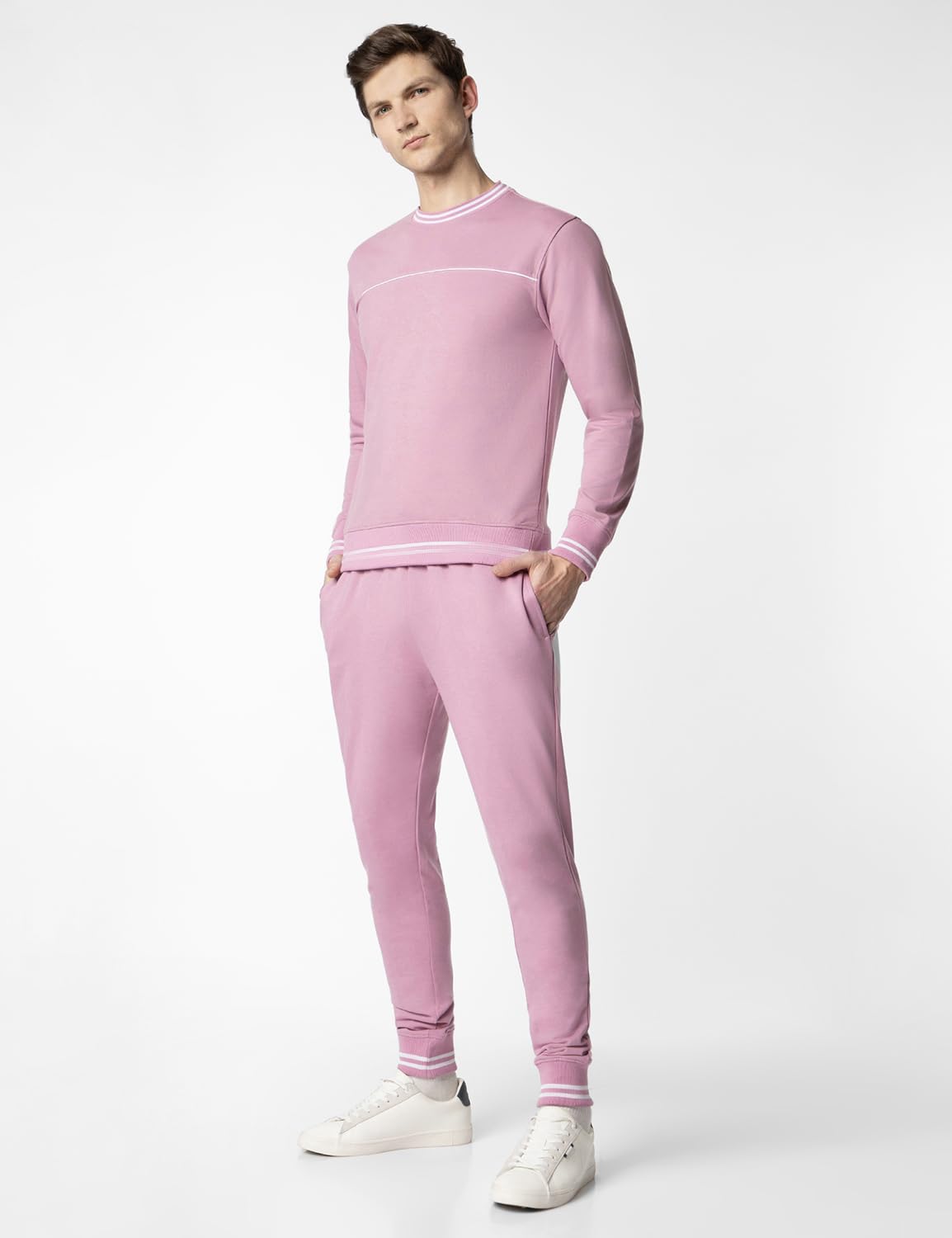 FYLTR Mens Sweatshirt & Jogger Casual Co-ord Set with Striped Rib Detail - Stripe Rib Detail on Neck, Cuff & Hem | Casual Winte