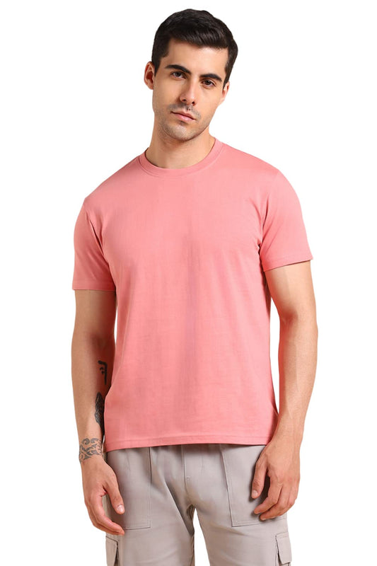 Dennis Lingo MenS Pink Slim Fit Solid Round Neck T-Shirt