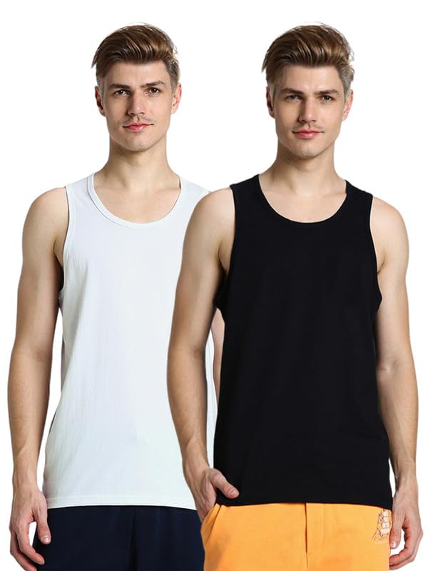 Veirdo Mens 100% Cotton Scoop Neck Regular Fit Solid Core Sleeveless Vest
