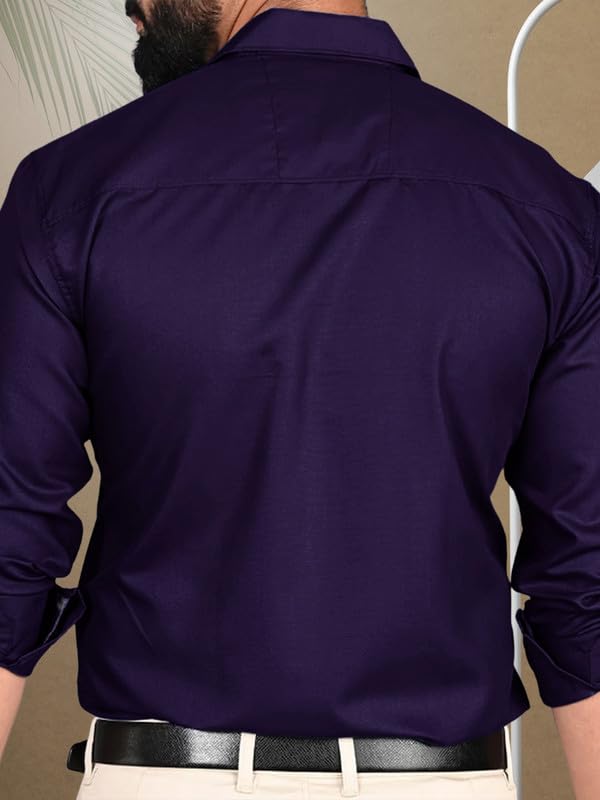 Pinkmint Men Cotton Soild Spread Collar Long Sleeve Shirt Formal Wear Purple