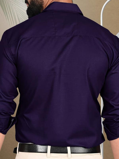Pinkmint Men Cotton Soild Spread Collar Long Sleeve Shirt Formal Wear Purple