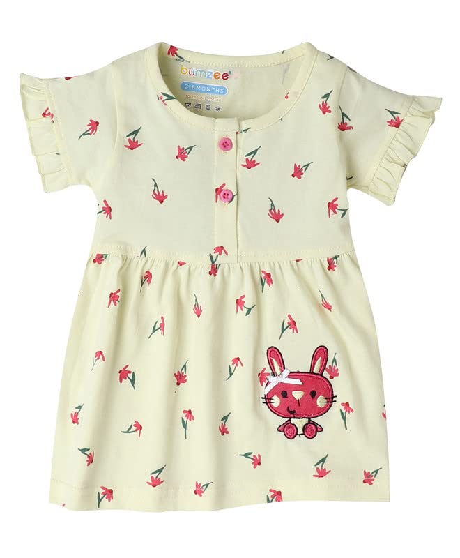 Bumzee Lemon Yellow Girls Half Sleeves Frock Age - 18-24 Months