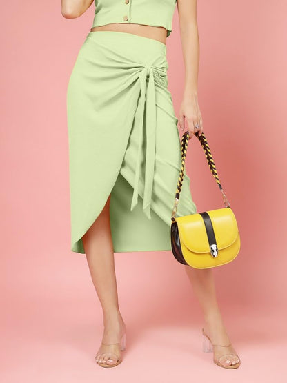 OOMPH! Stertchable Ribbed Wraparound Lycra Skirt for Women Green - msk254