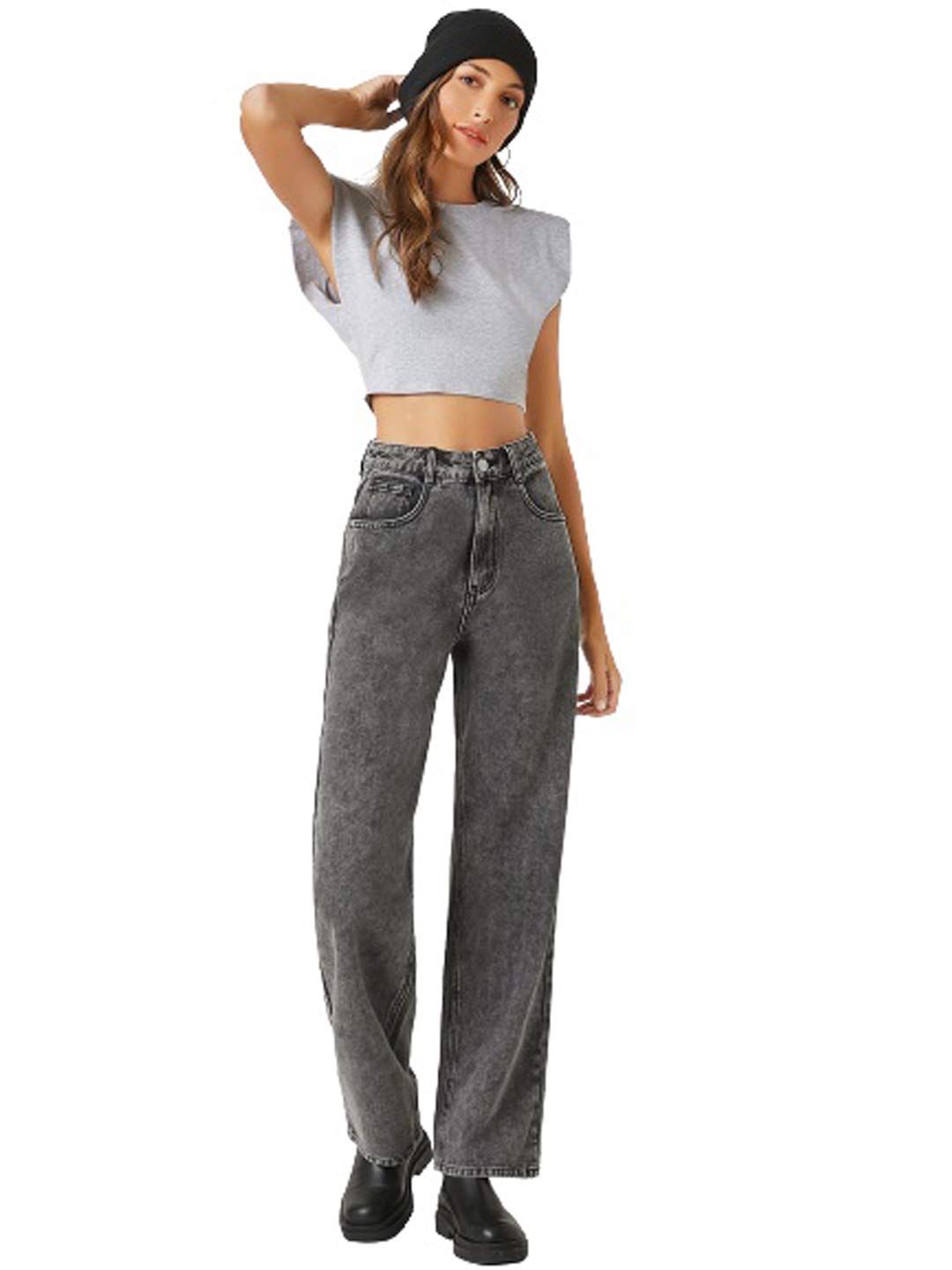 KOTTY Womens High Waist Skinny Fit Ankle Length Clean Look Black Denim Jeans