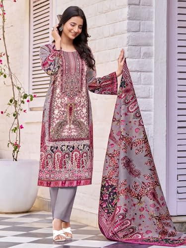 Varanga Women Ethnic Floral Mirror Embroidered Pakistani Kurta With Trouser & Dupatta