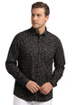 Turtle Men Cotton Linen Slim Fit Black Printed Full Sleeve Casual Shirt