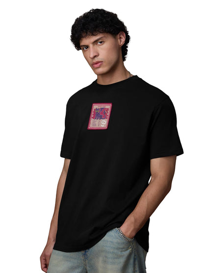 The Souled Store HTTYD: Toothless Card Men and Boys Short Sleeves Round Neck Black Embroidered Patch Relaxed Fit Cotton T-Shirts