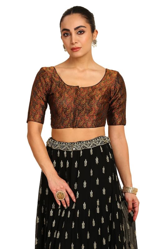 Soch Womens Black Paisley Woven Design Silk Blend Padded Blouse