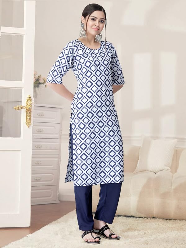 Pinkmint Kurta Set for Women Cotton Printed Straight Kurta with Pant (Pack of 1)