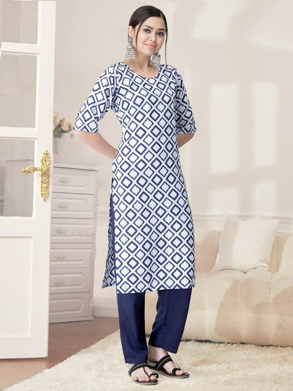 Pinkmint Kurta Set for Women Cotton Printed Straight Kurta with Pant (Pack of 1)